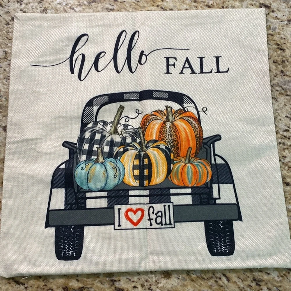New 3 Pc Set Farmhouse Cottagecore Fall Pumpkin Square Pillow Covers